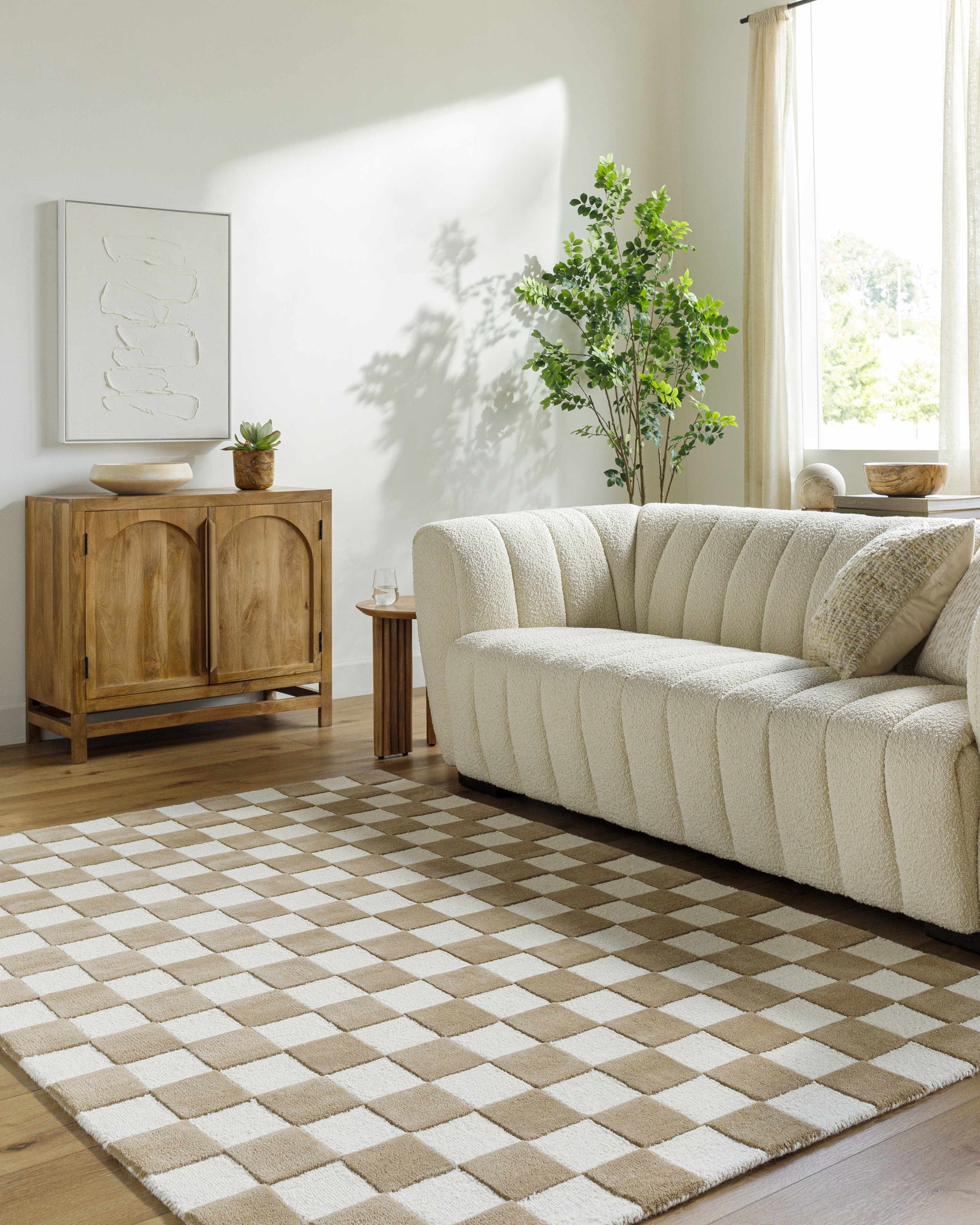 Timin Brown Checkered Wool Area Carpet - Clearance - Ornate Home