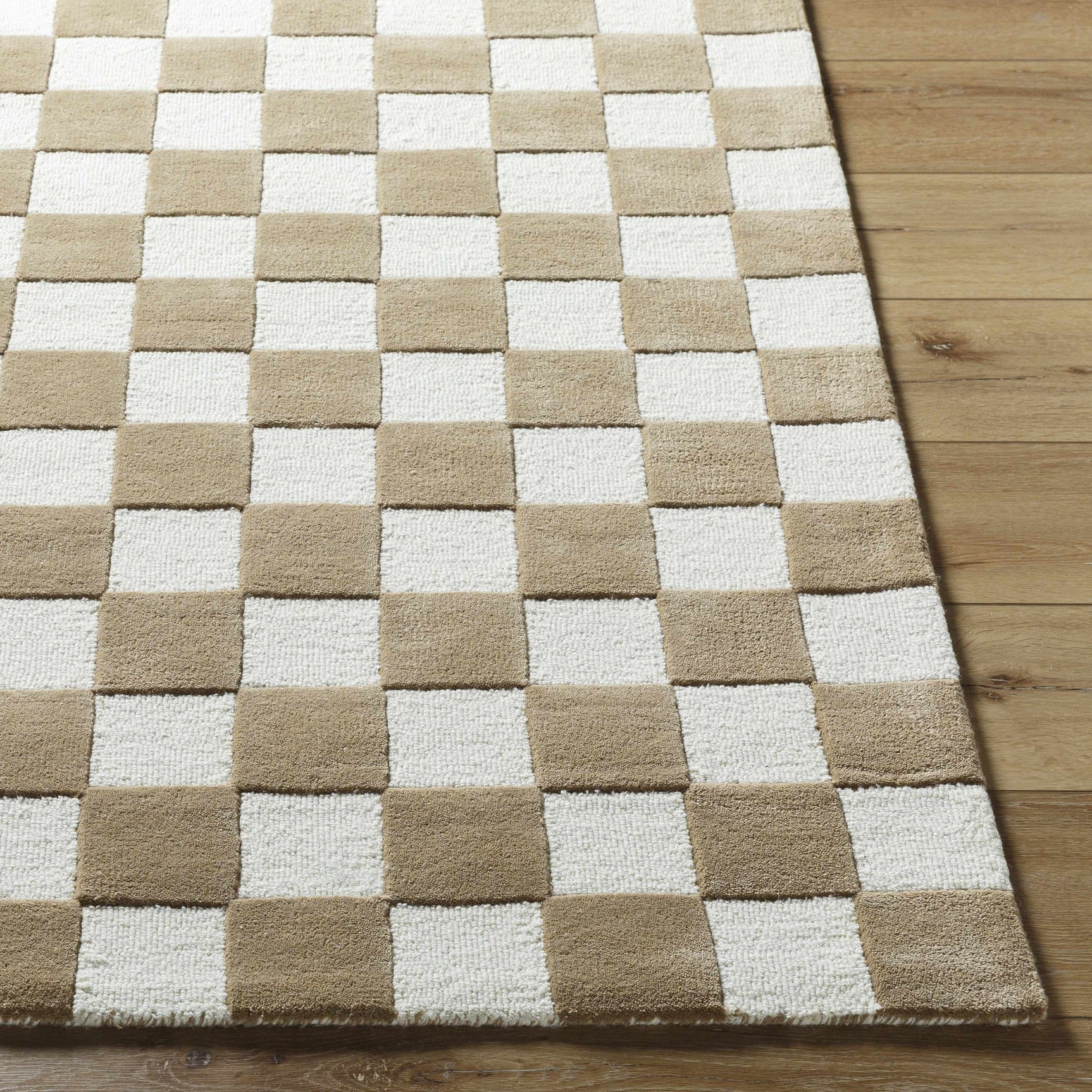 Timin Brown Checkered Wool Area Carpet - Clearance - Ornate Home