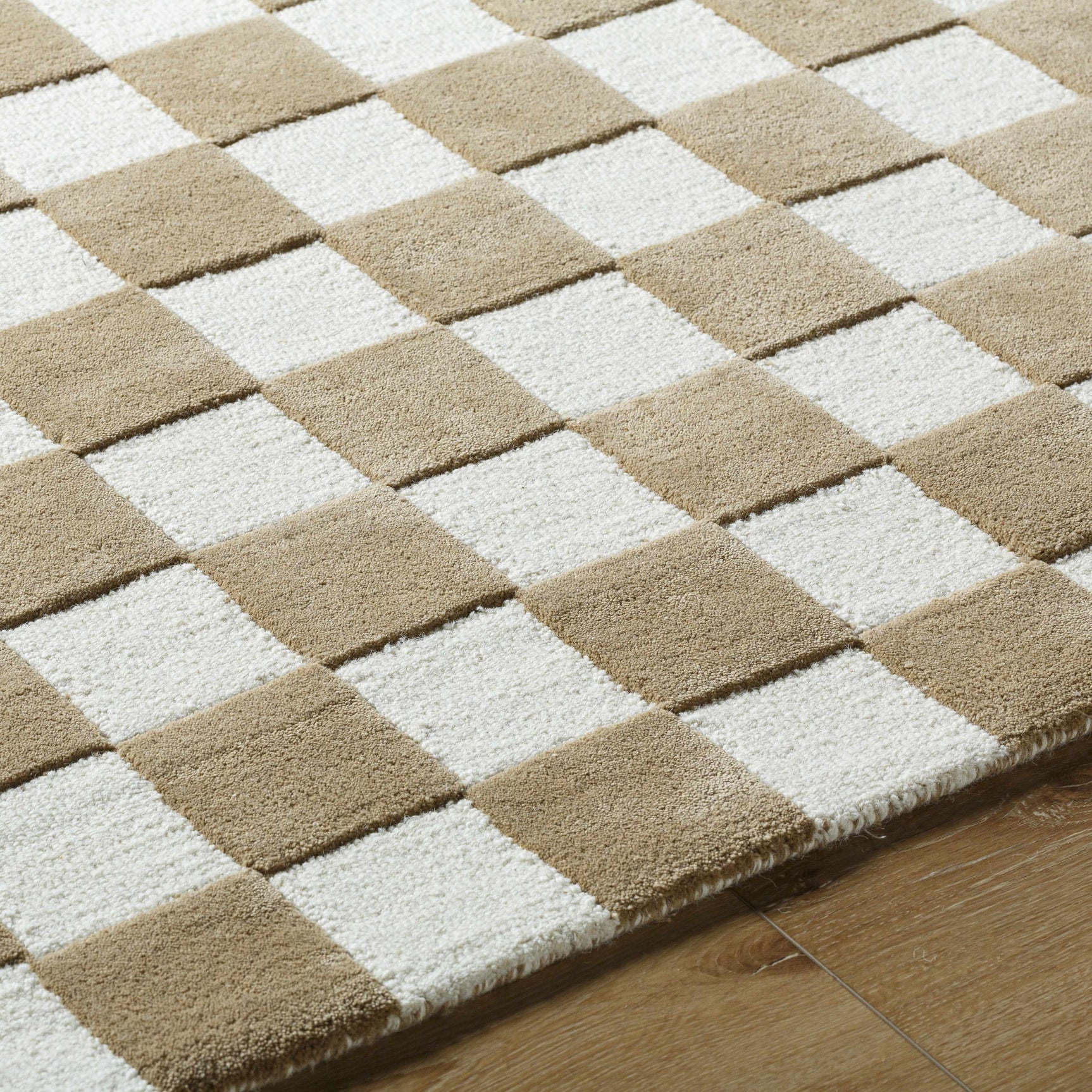Timin Brown Checkered Wool Area Carpet - Clearance - Ornate Home