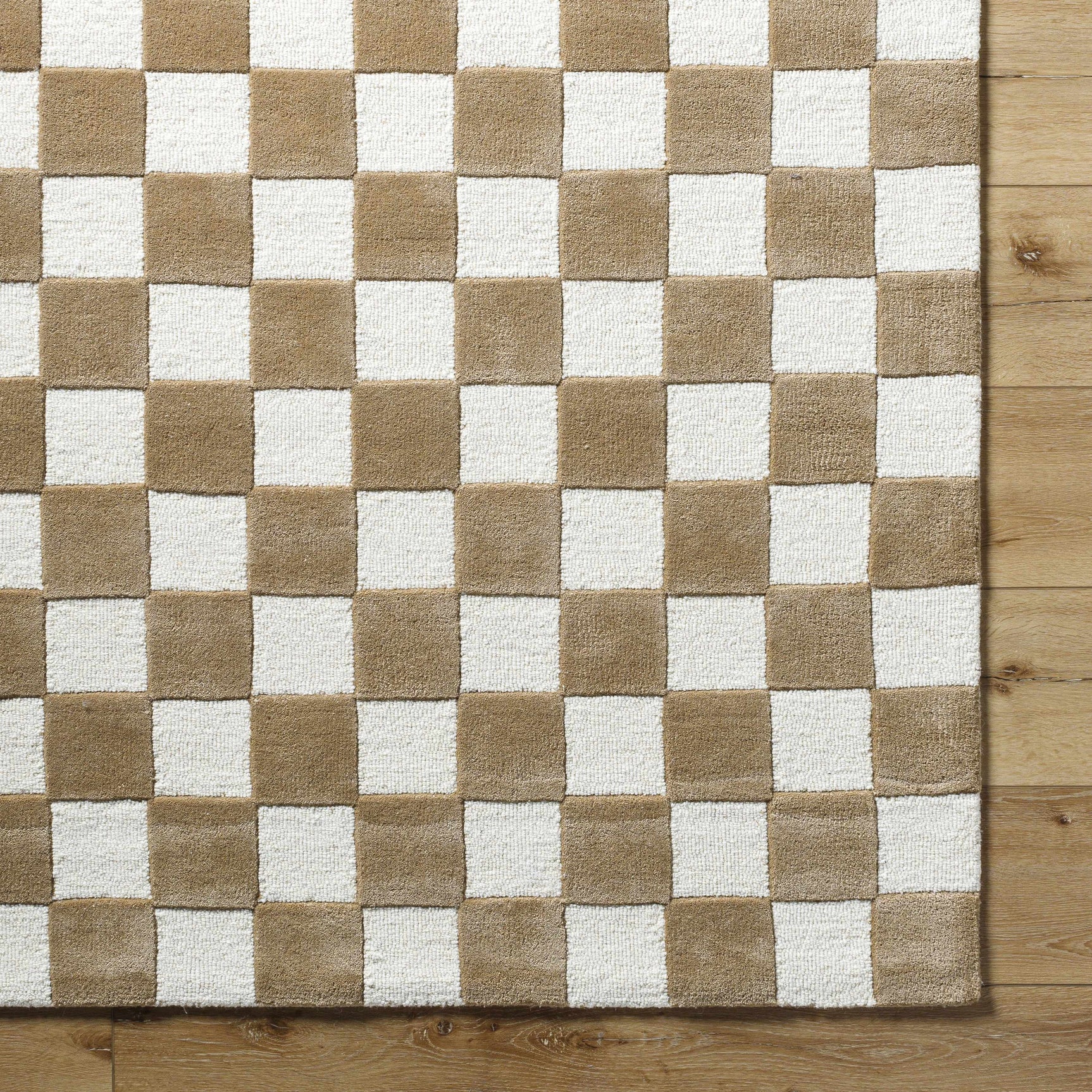 Timin Brown Checkered Wool Area Carpet - Clearance - Ornate Home