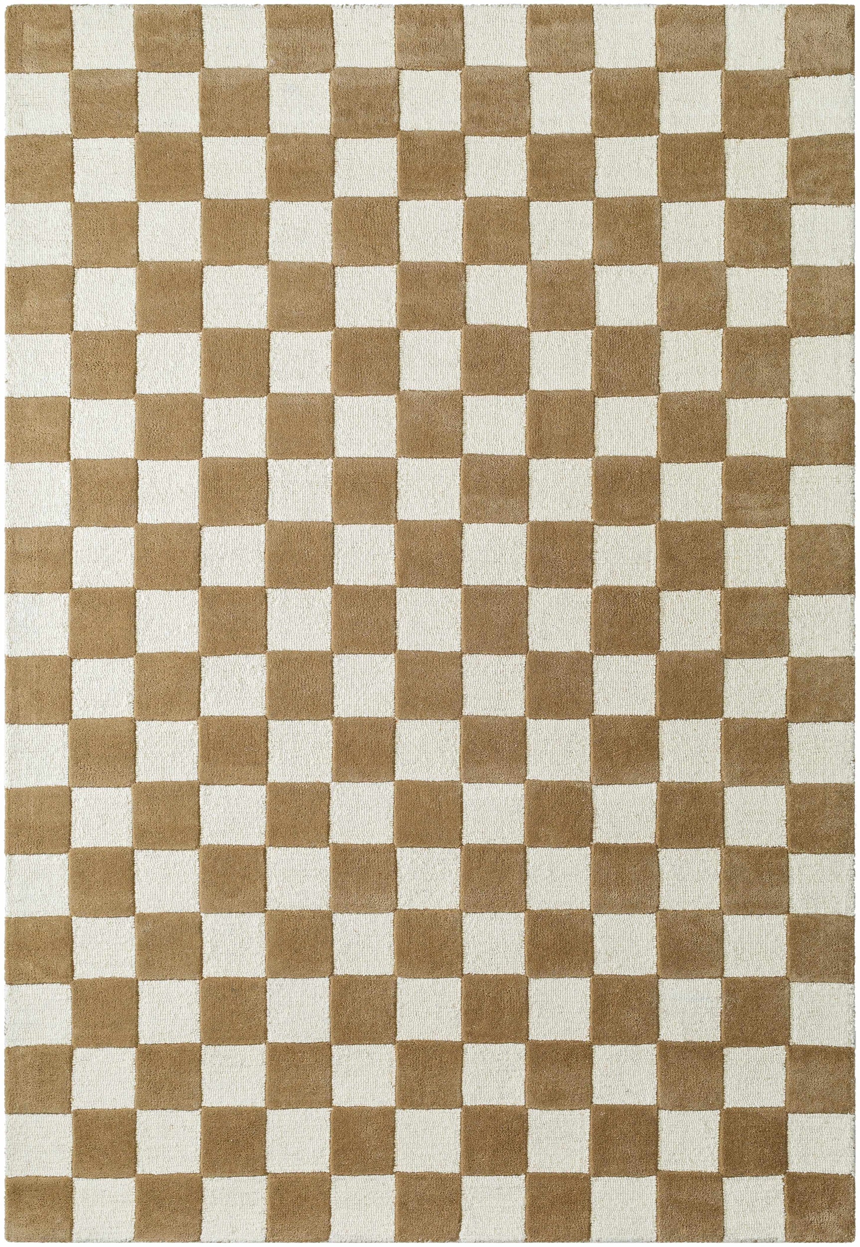 Timin Brown Checkered Wool Area Carpet - Ornate Home