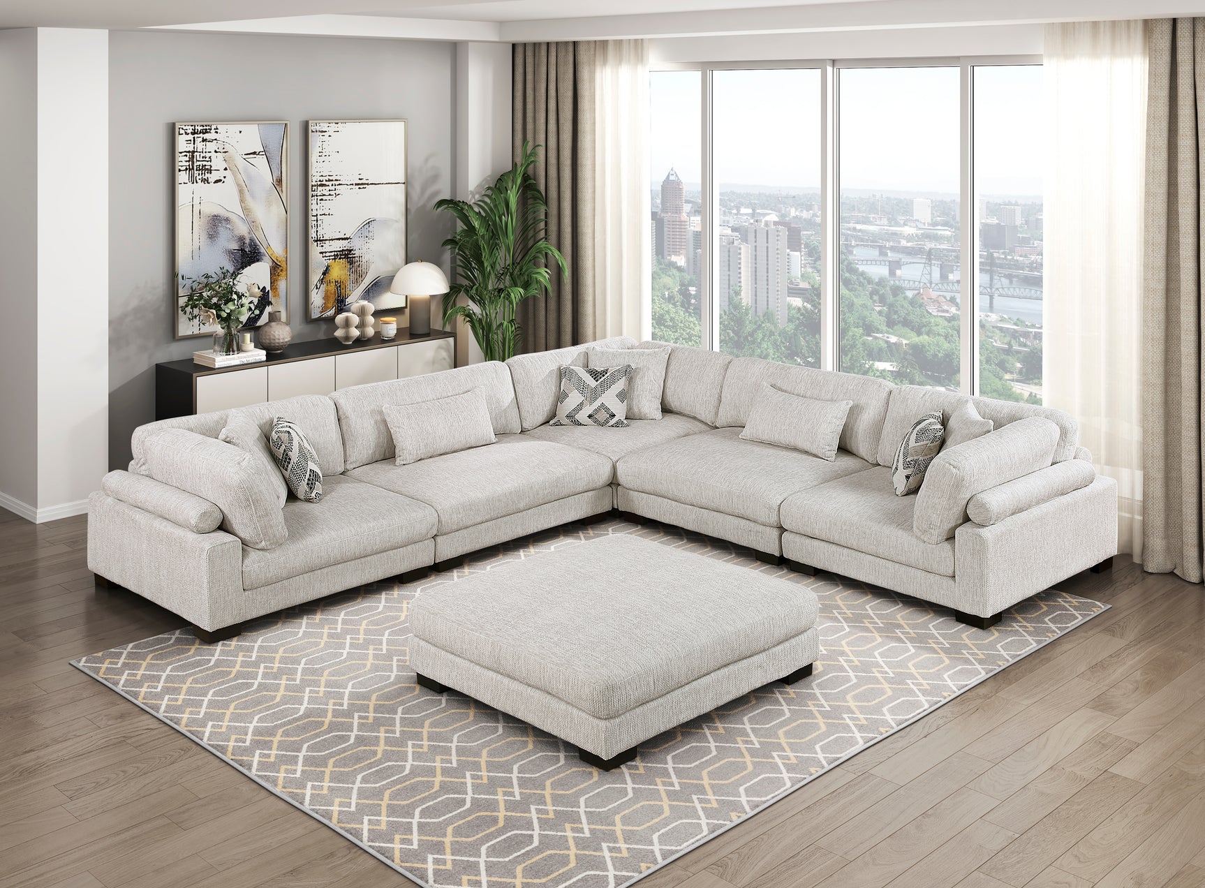 Tinley Beige Ottoman - Ornate Home