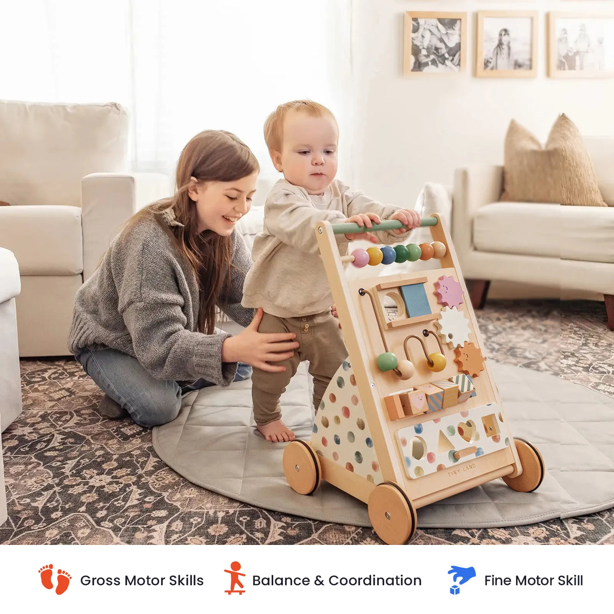Tiny Land® Versatile Natural Wooden Baby Walker - Ornate Home