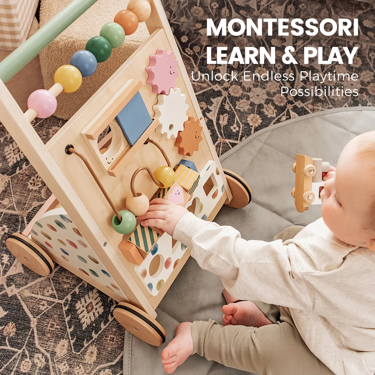 Tiny Land® Versatile Natural Wooden Baby Walker - Ornate Home