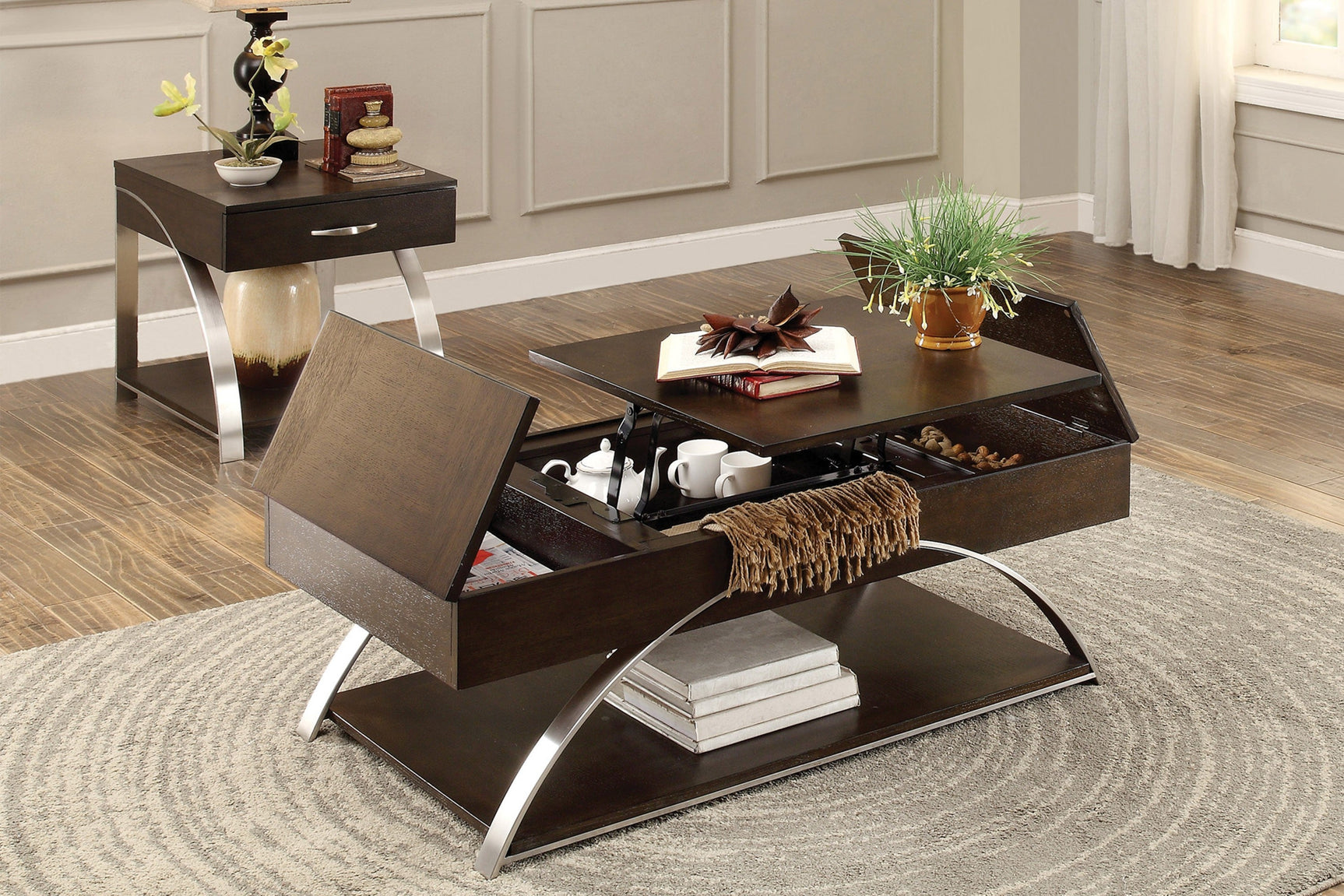 Tioga Espresso/Chrome Lift Top Cocktail Table - Ornate Home