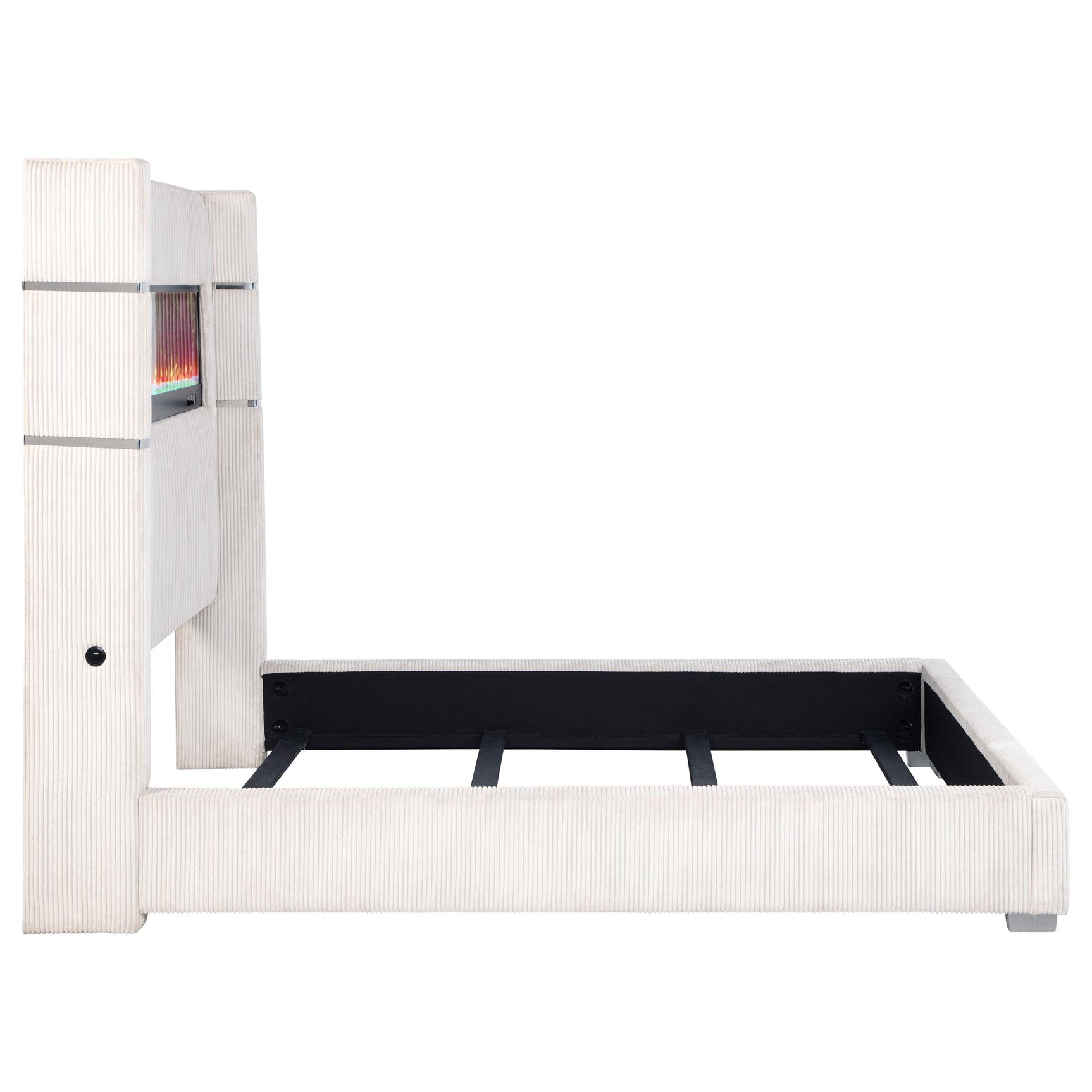 Tisdall Cream Upholstered Queen Flame Visualizer Bed - Ornate Home