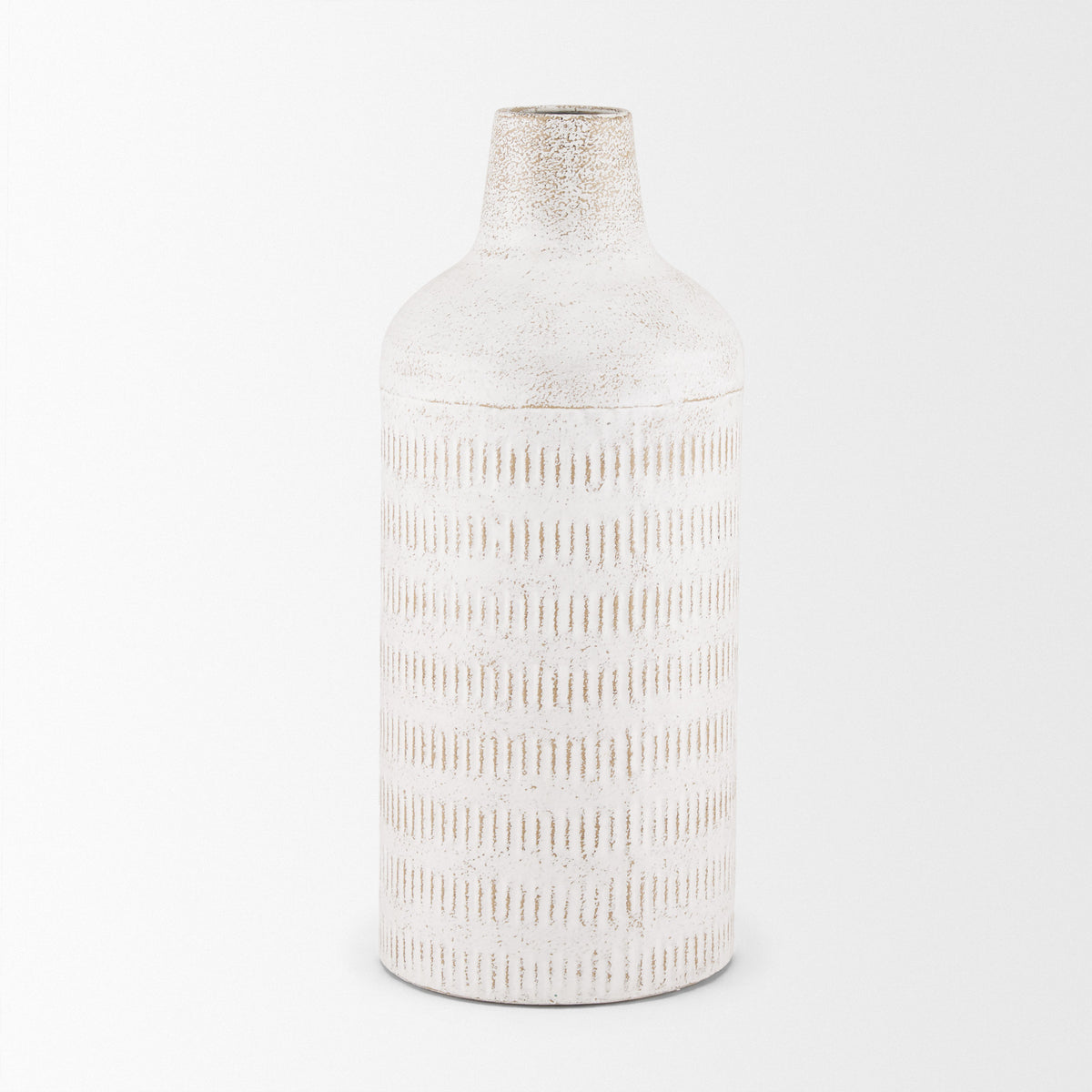 Tisha White Large with Terracotta Distressing Metal Vase - Ornate Home