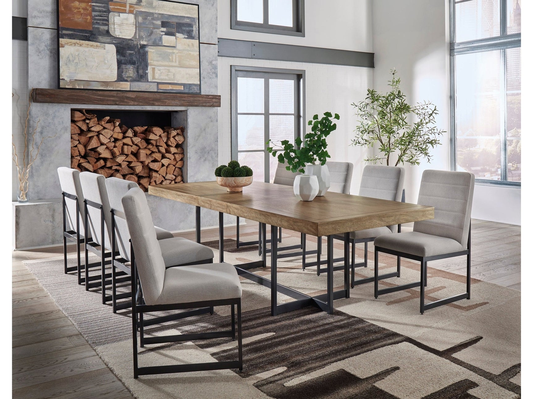 Tomtyn Light Brown Dining Table and 8 Chairs - Ornate Home