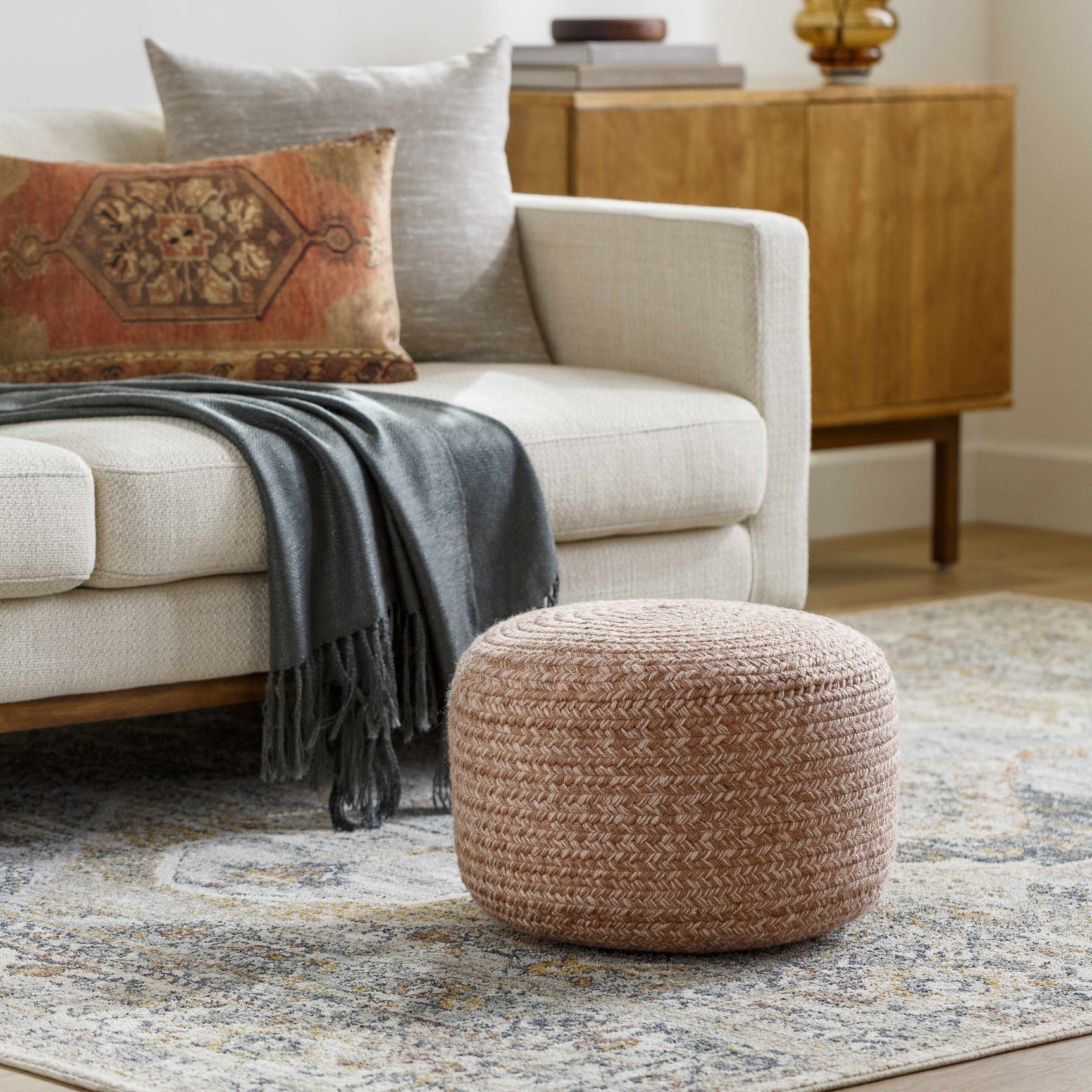 Tonanitla Natural Fiber Blush Knitted Pouf - Ornate Home