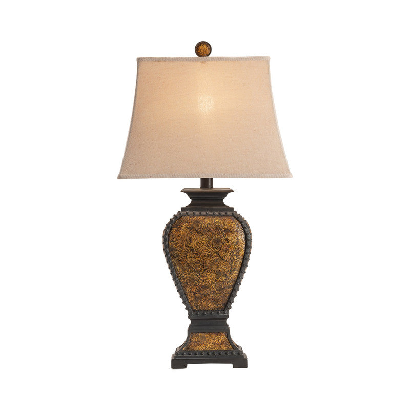Tooled Leather Brown Table Lamp (Set of 2) - Ornate Home