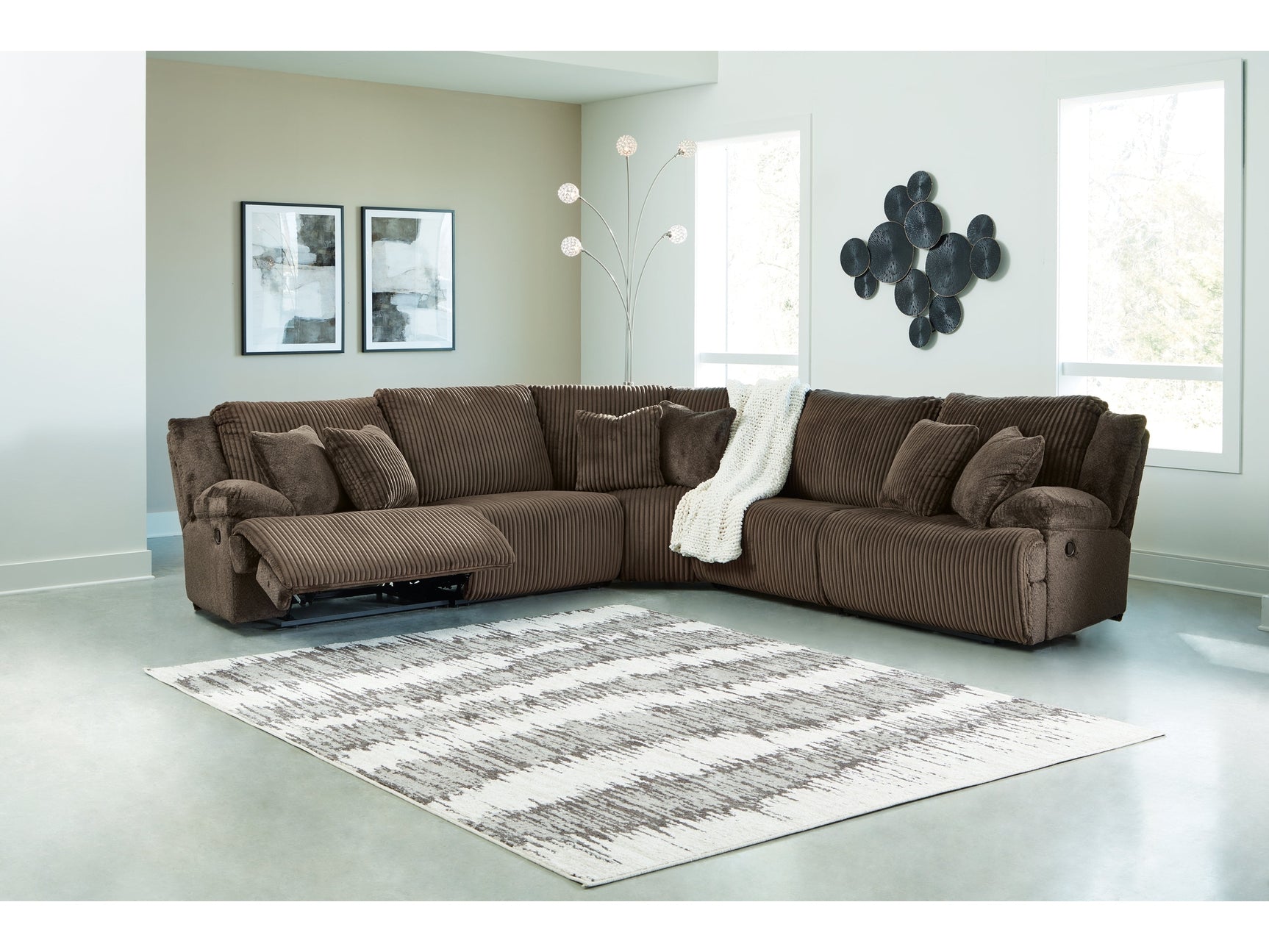 Top Tier Chocolate 5-Piece Reclining Sectional - Ornate Home