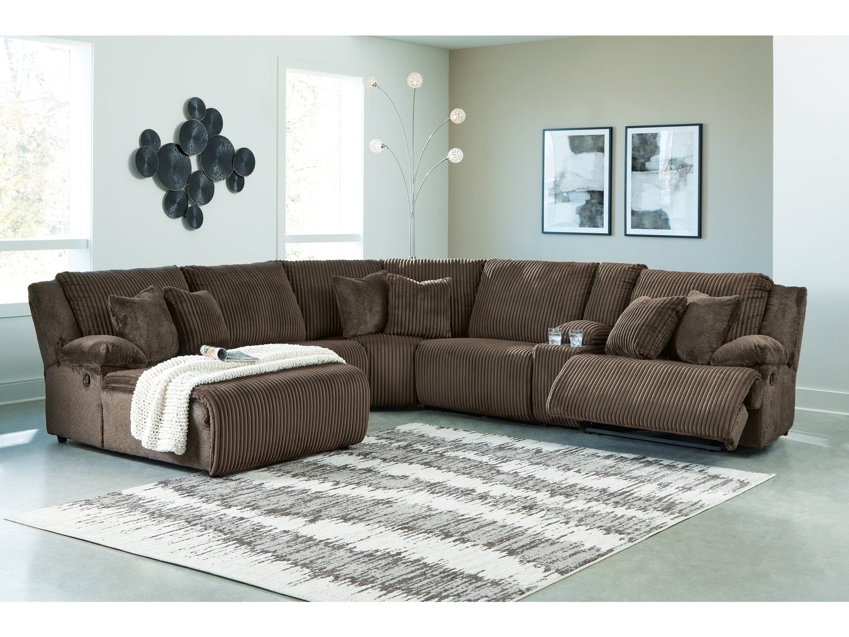 Top Tier Chocolate 6-Piece Reclining Sectional with LAF Chaise (Online Special Price) - Ornate Home