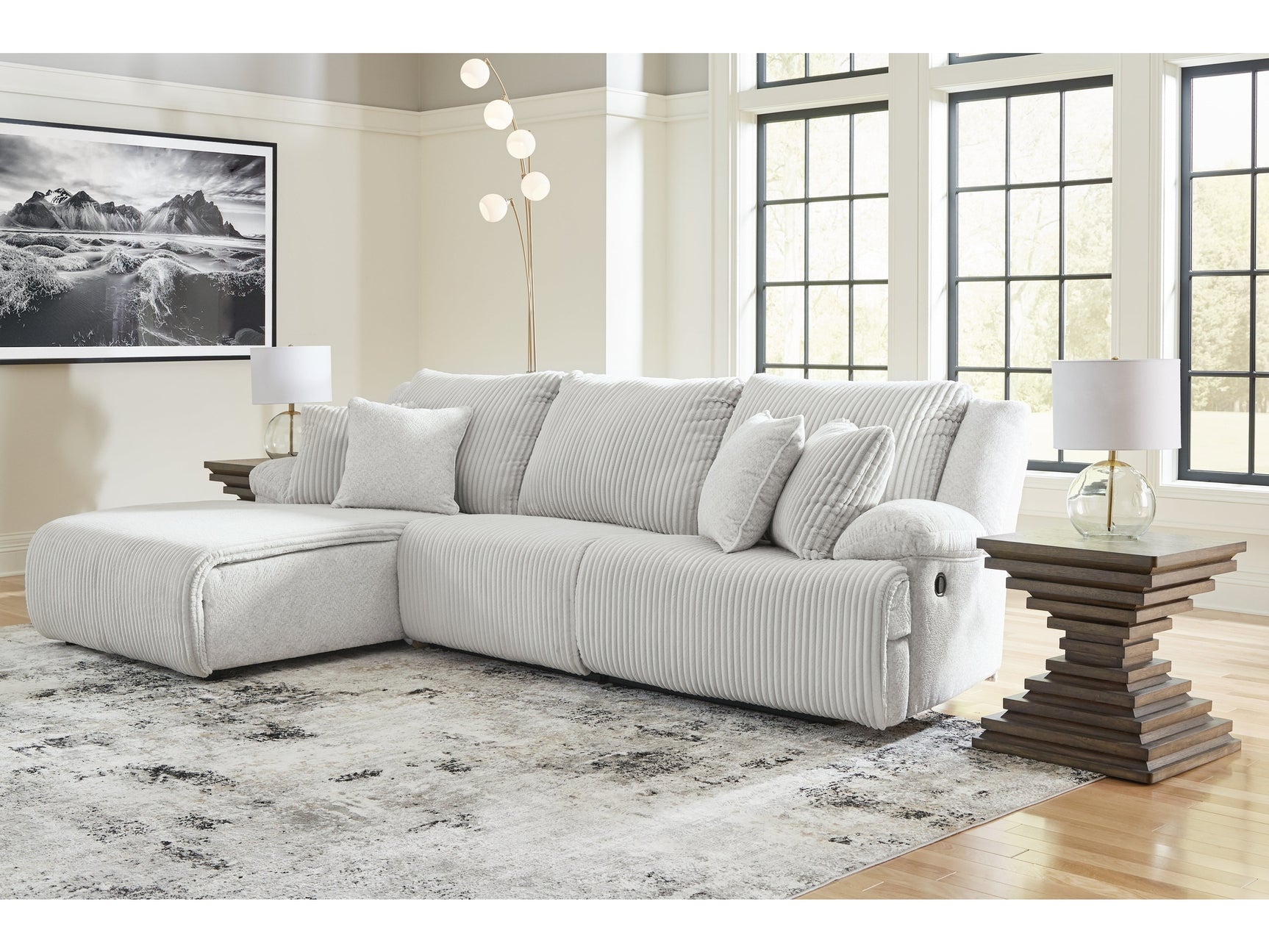 Top Tier Left Shape Alloy 3-Piece Sectional Sofa Chaise - Ornate Home