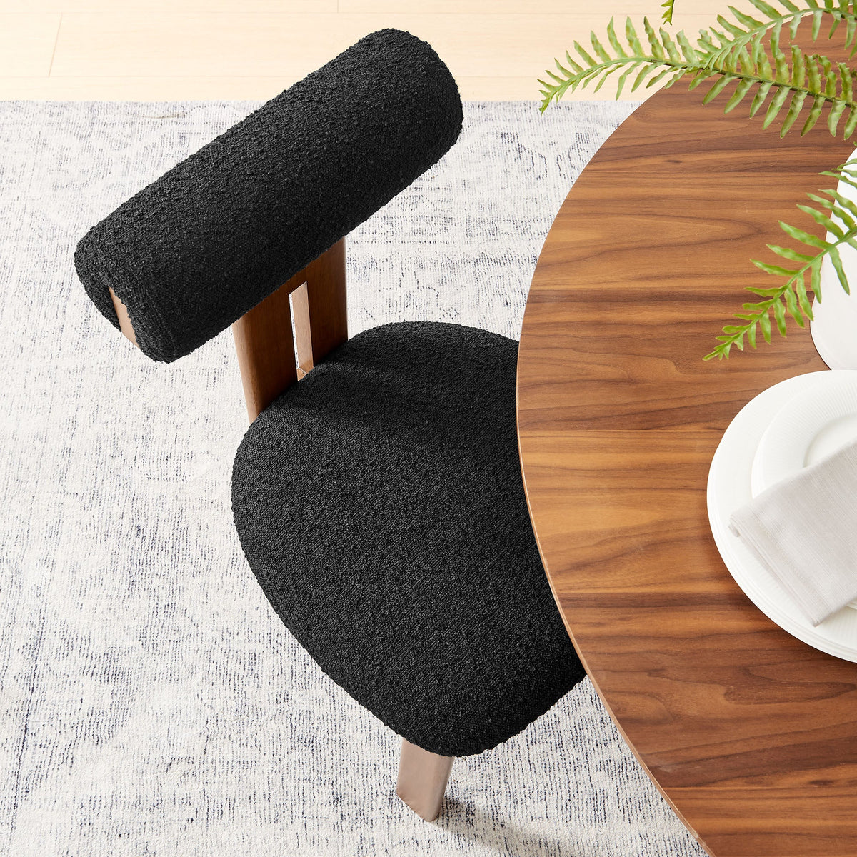 Torian Walnut/Black Boucle Fabric Dining Chair (Set of 2) - Ornate Home