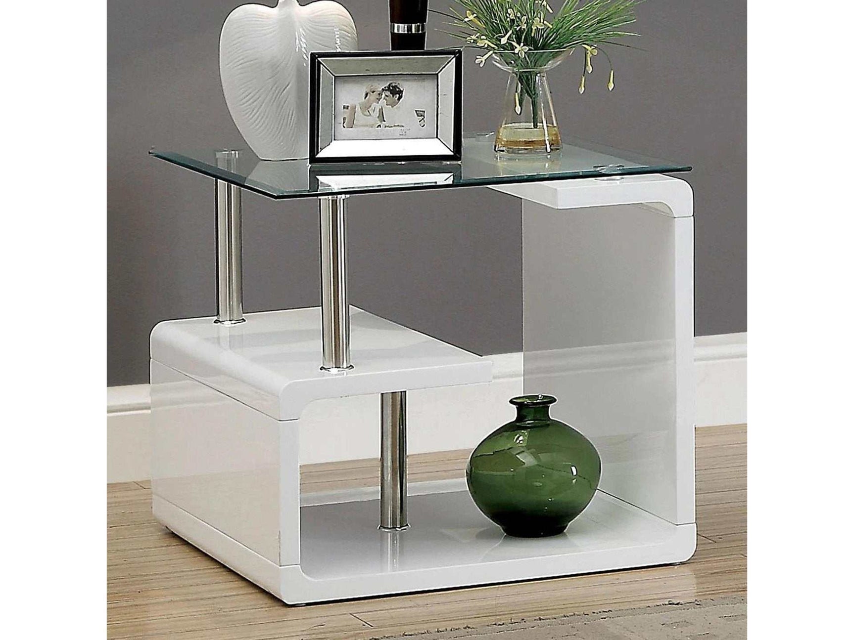 Torkel White/Chrome End Table - Ornate Home
