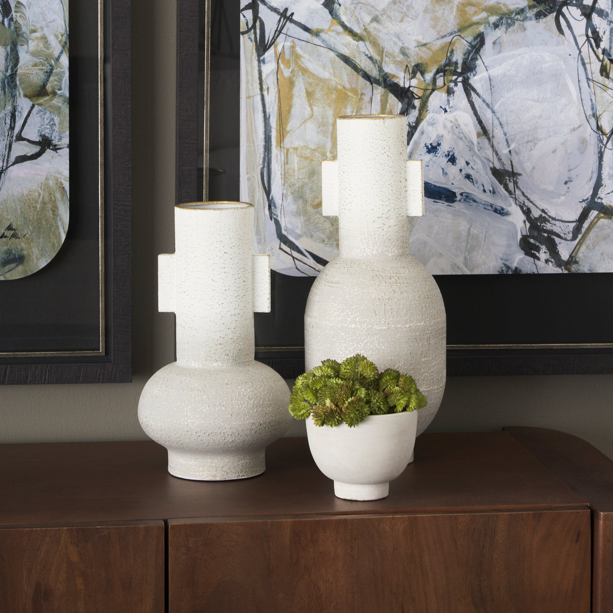 Torres Off-White/Gold Tall Textured Metal Vase - Ornate Home