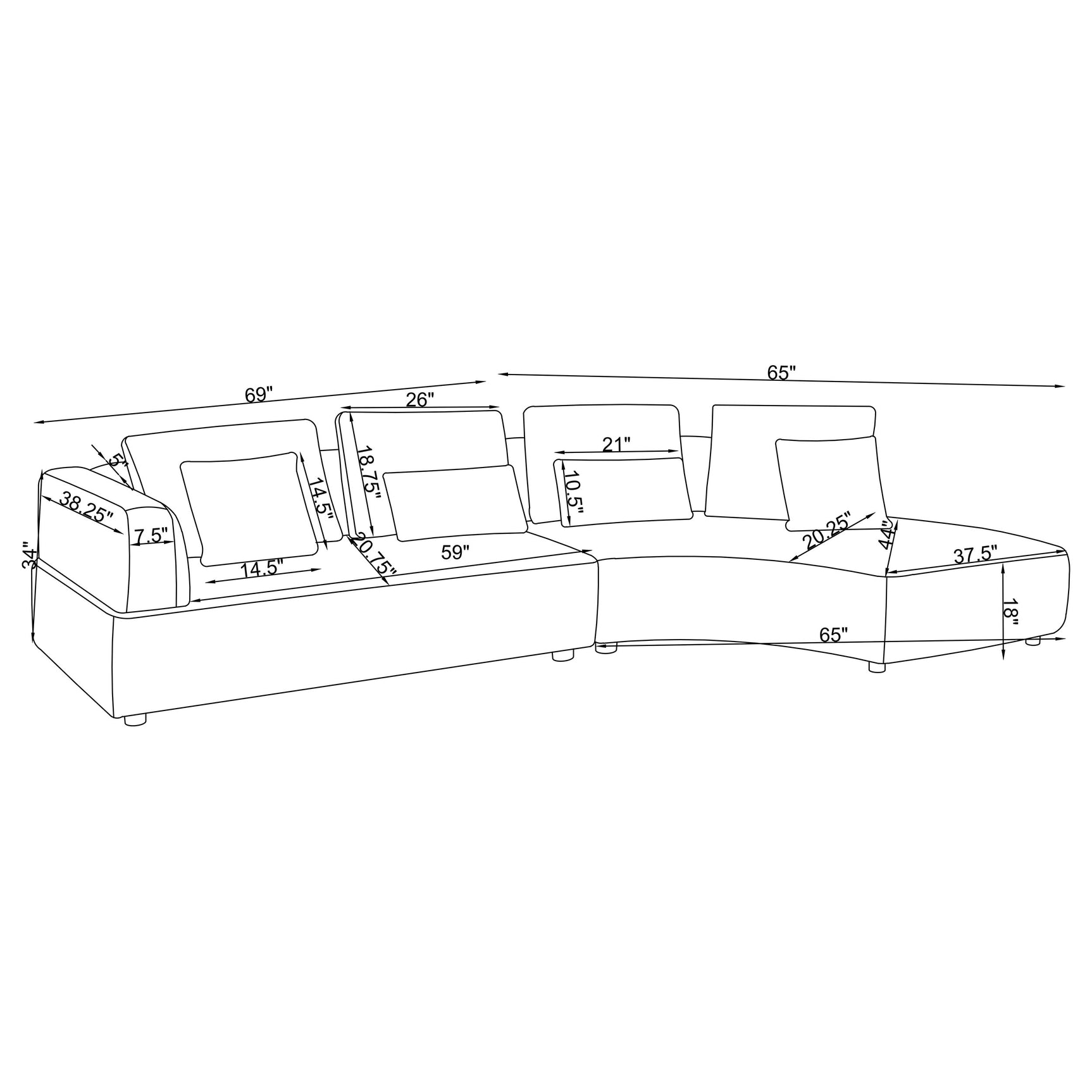 Toscano Grey Sectional Sofa - Ornate Home