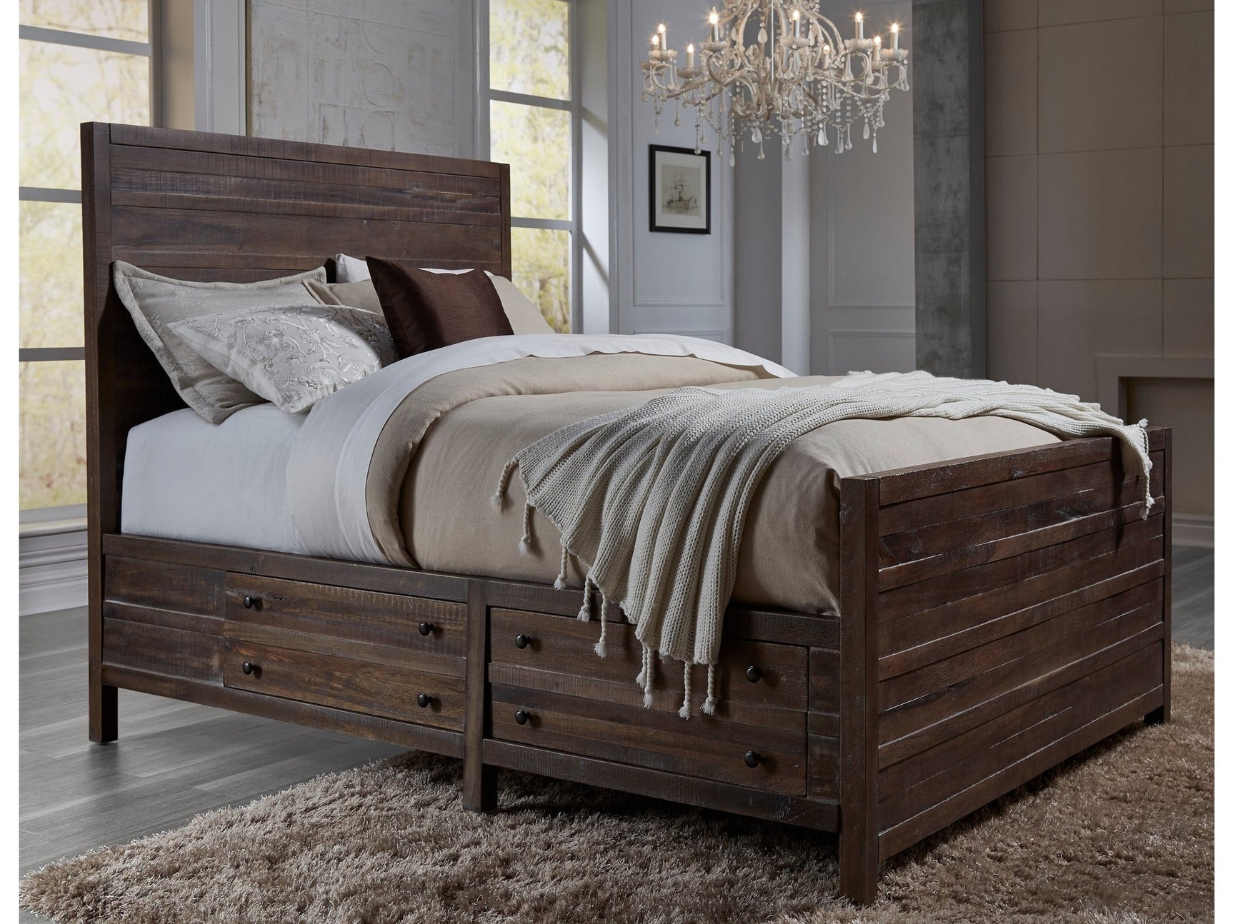 Townsend Solid Wood Eastern King Storage Bed in Java - Ornate Home