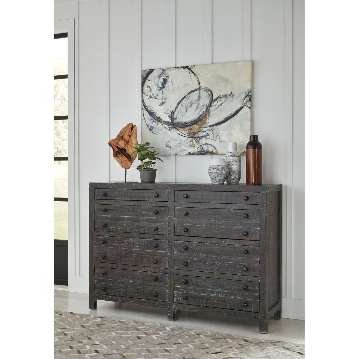 gunmetal grey dresser Modus Furniture Townsend Solid Wood Eight Drawer in pcat-395