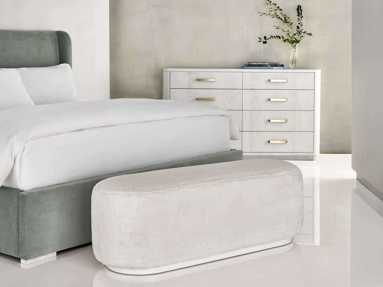 Tranquility Bunny Cream/Glacier Upholstered Bench - Ornate Home