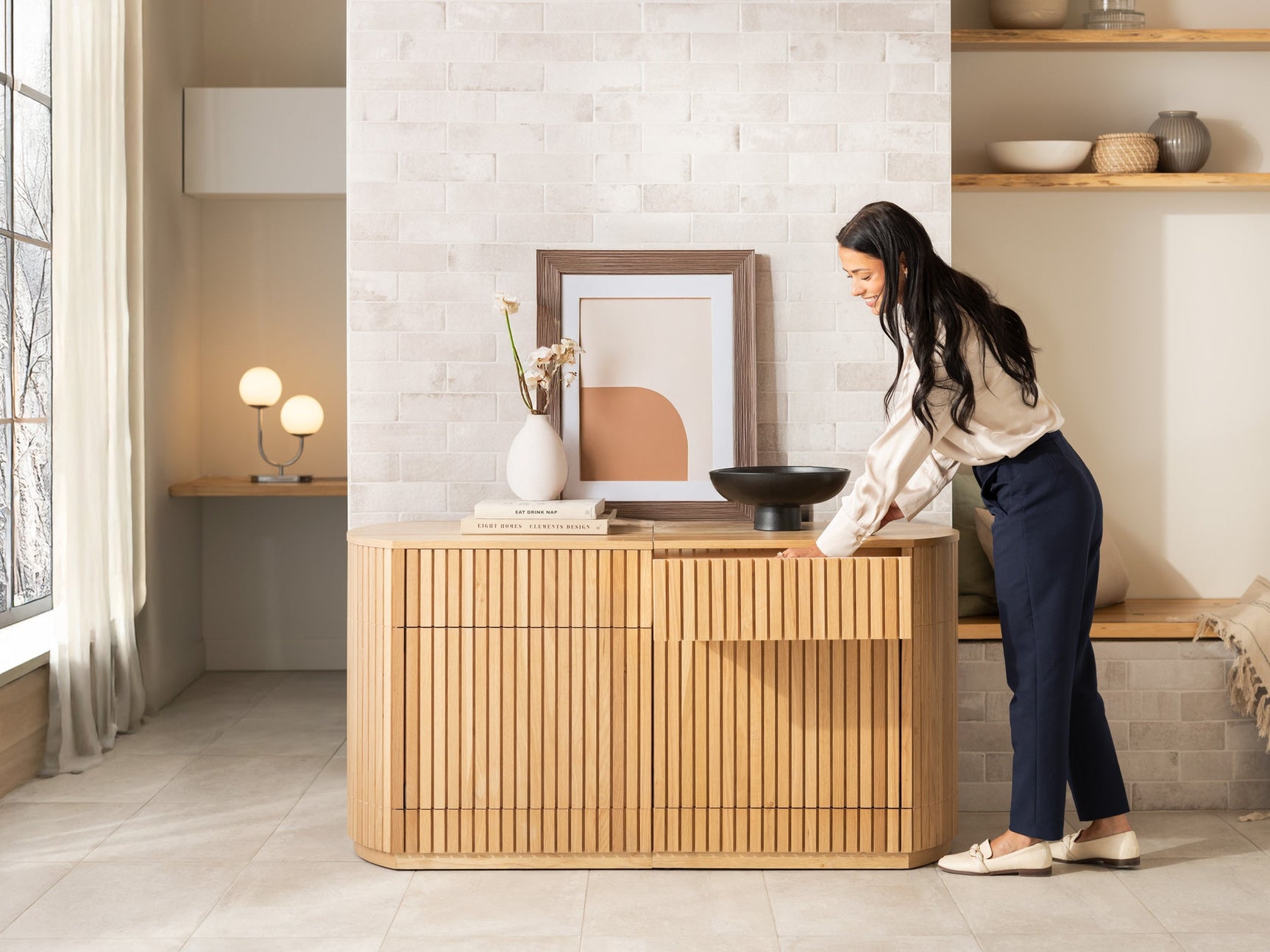 Transformer Scandinavian Oak Round Sideboard - Ornate Home