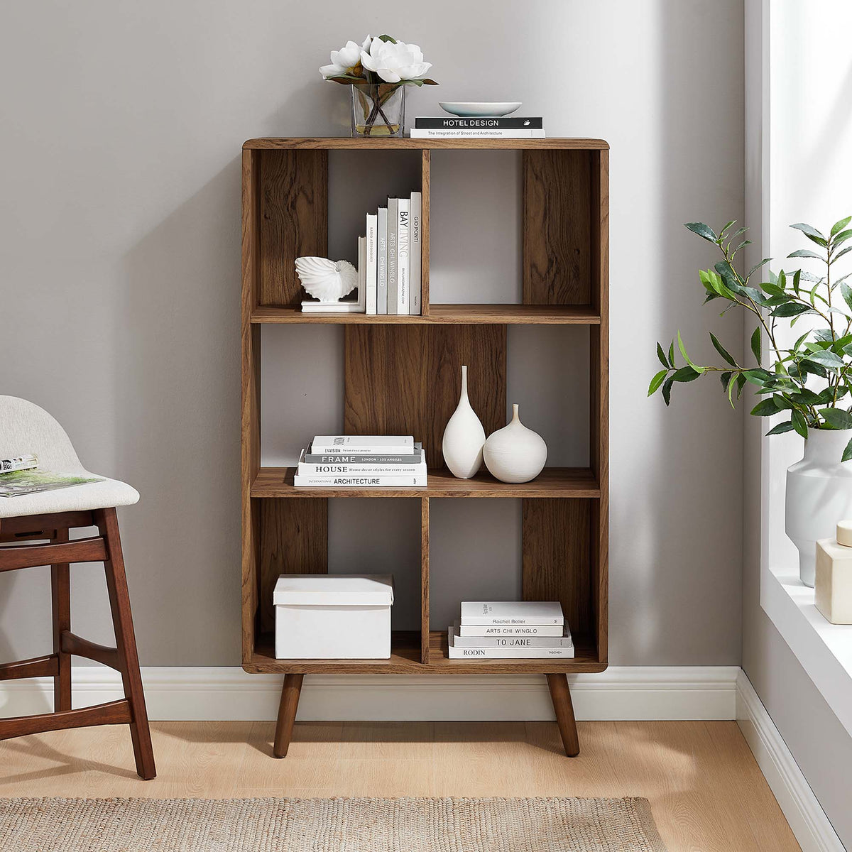 Transmit Walnut 5 Shelf Wood Grain Bookcase - Ornate Home