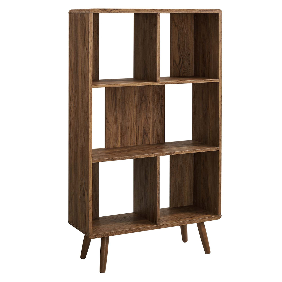 Transmit Walnut 5 Shelf Wood Grain Bookcase - Ornate Home