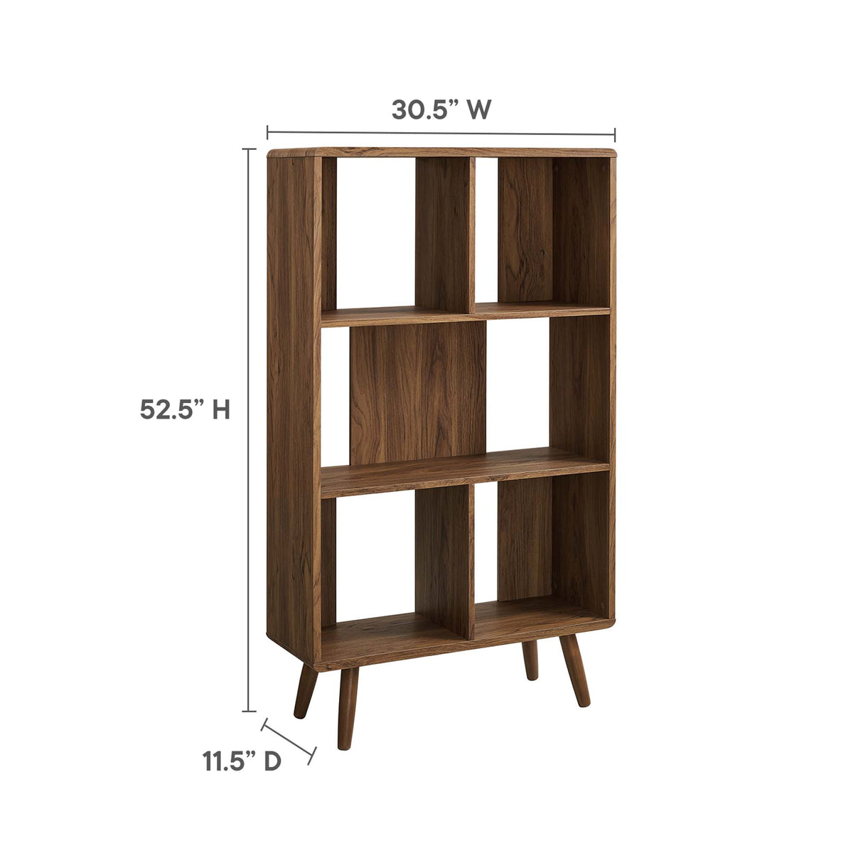Transmit Walnut 5 Shelf Wood Grain Bookcase - Ornate Home