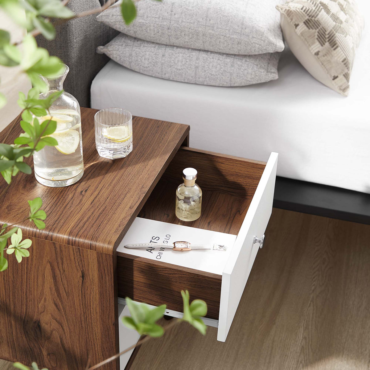 Transmit Walnut/White 2-Drawer Nightstand - Ornate Home