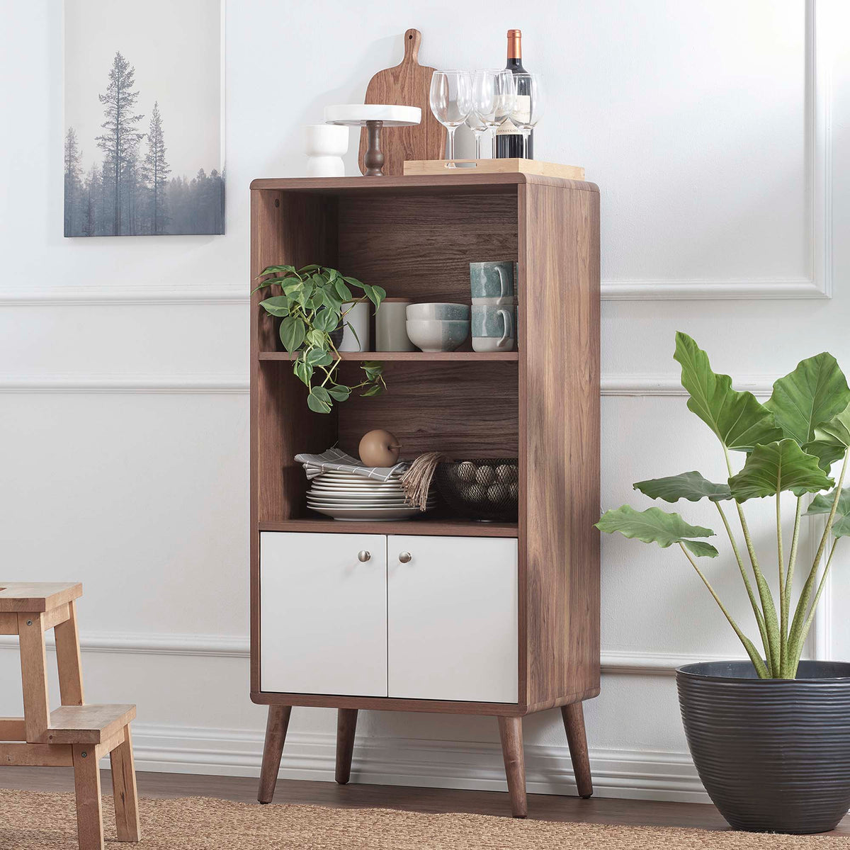 Transmit Walnut/White Display Cabinet Bookshelf - Ornate Home