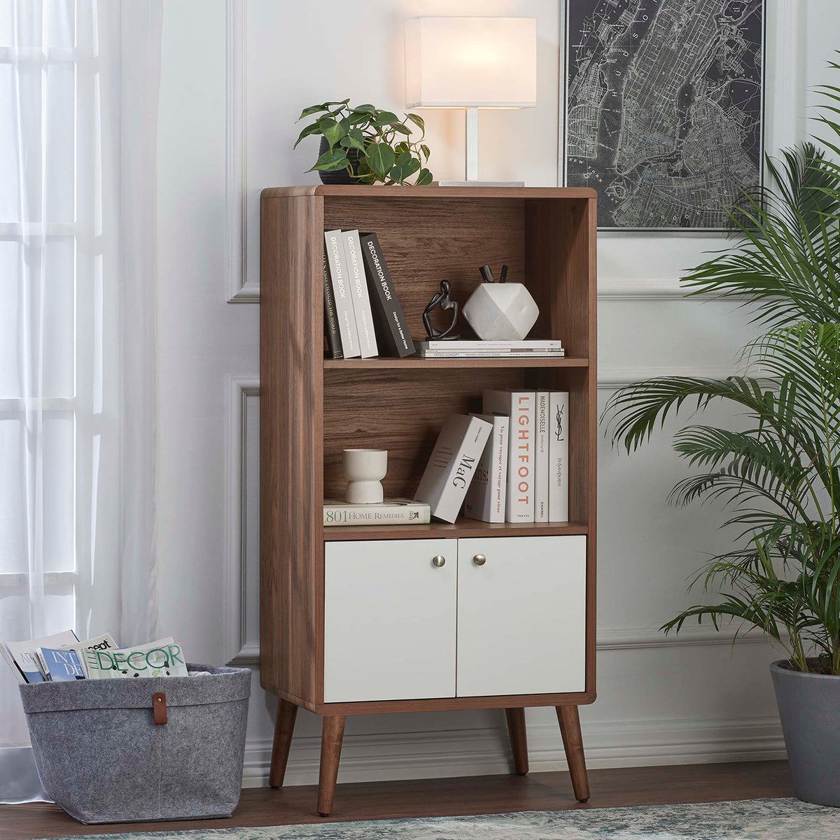Transmit Walnut/White Display Cabinet Bookshelf - Ornate Home
