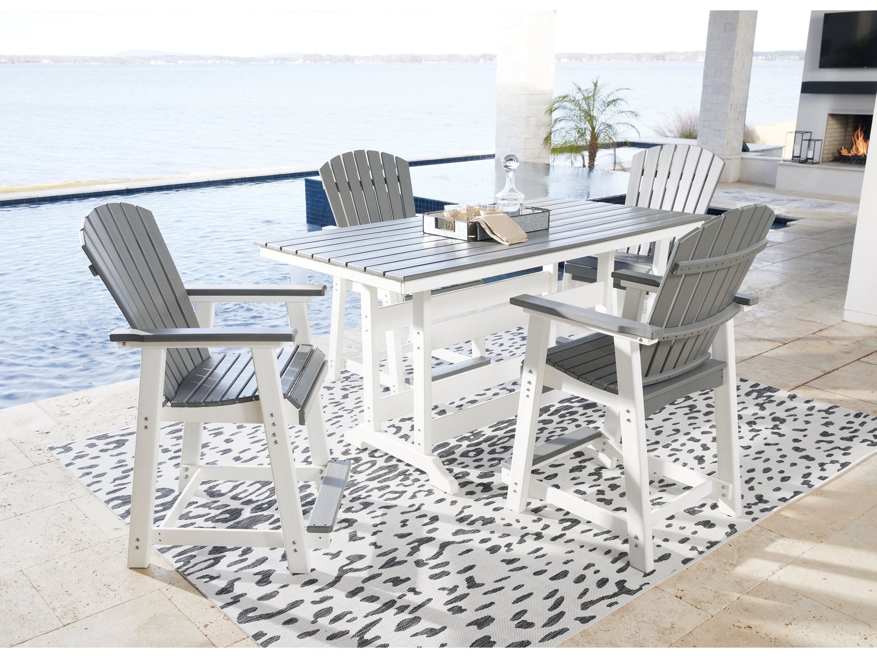 Transville Gray/White Outdoor Counter Height Dining Table w/4 Barstools - Ornate Home