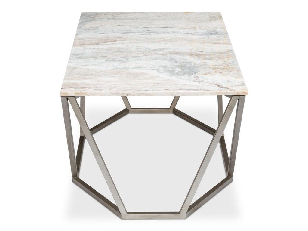 Trapezoid Silver Coffee Table Marble Top - Ornate Home