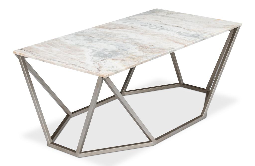 Trapezoid Silver Coffee Table Marble Top - Ornate Home