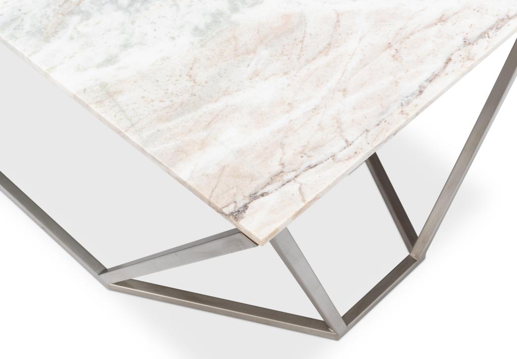 Trapezoid Silver Coffee Table Marble Top - Ornate Home