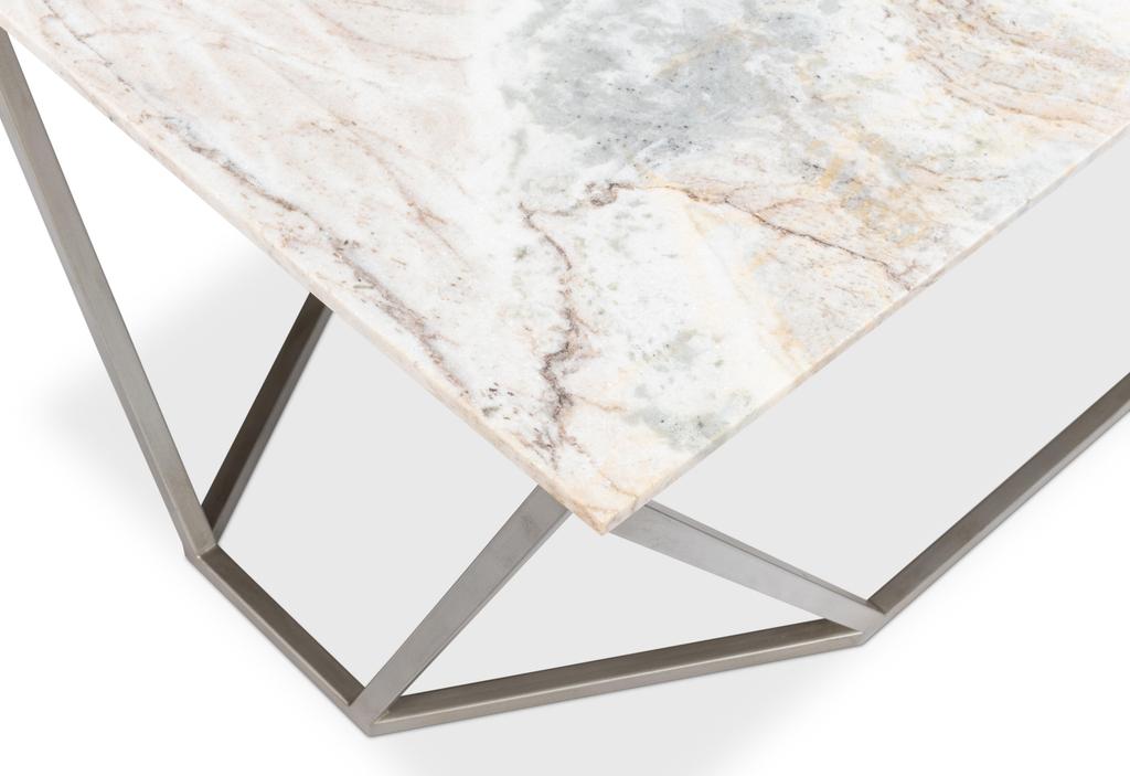 Trapezoid Silver Coffee Table Marble Top - Ornate Home