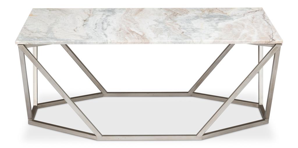 Trapezoid Silver Coffee Table Marble Top - Ornate Home