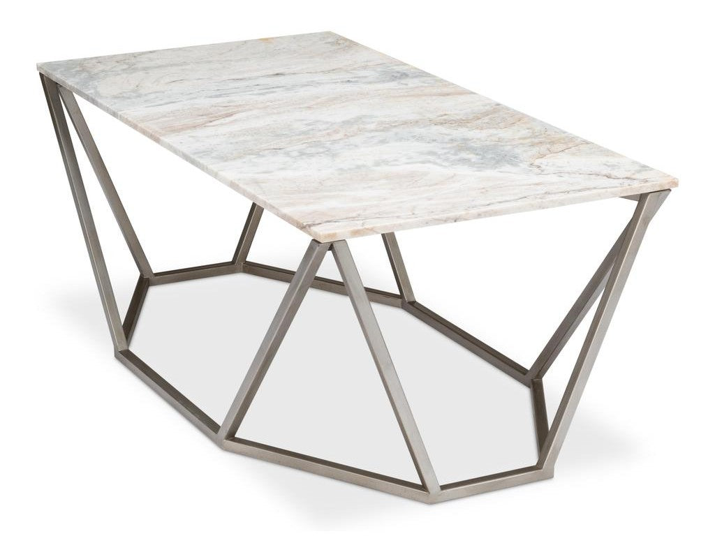 Trapezoid Silver Coffee Table Marble Top - Ornate Home