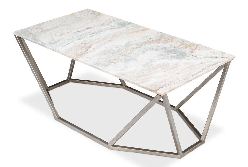 Trapezoid Silver Coffee Table Marble Top - Ornate Home