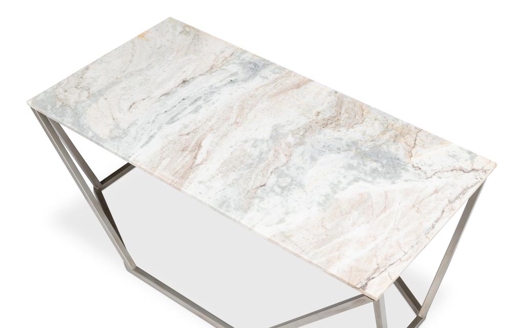 Trapezoid Silver Coffee Table Marble Top - Ornate Home