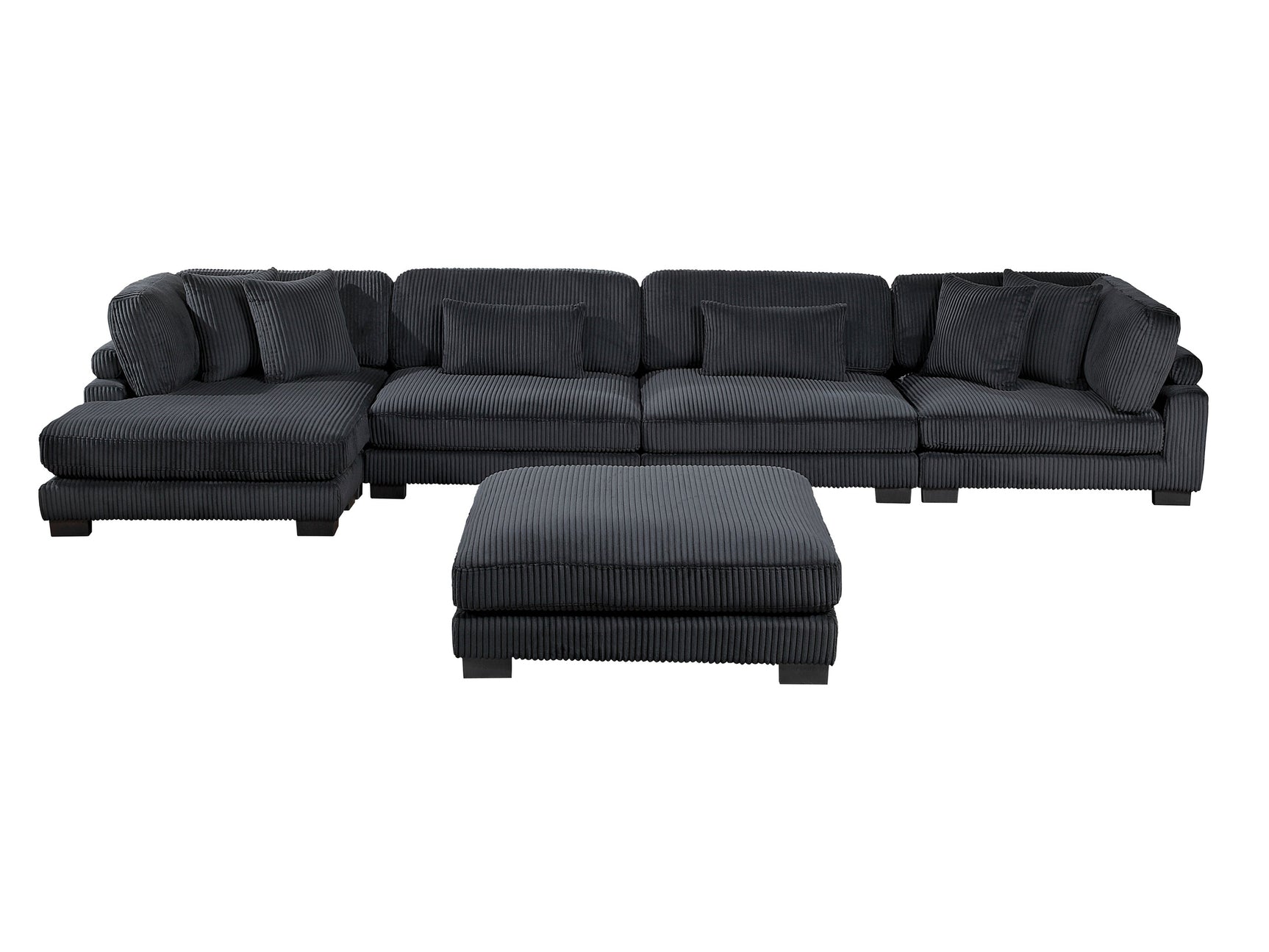 Traverse Black 5-Piece Modular Sectional with Reversible Chaise and Ottoman - Ornate Home