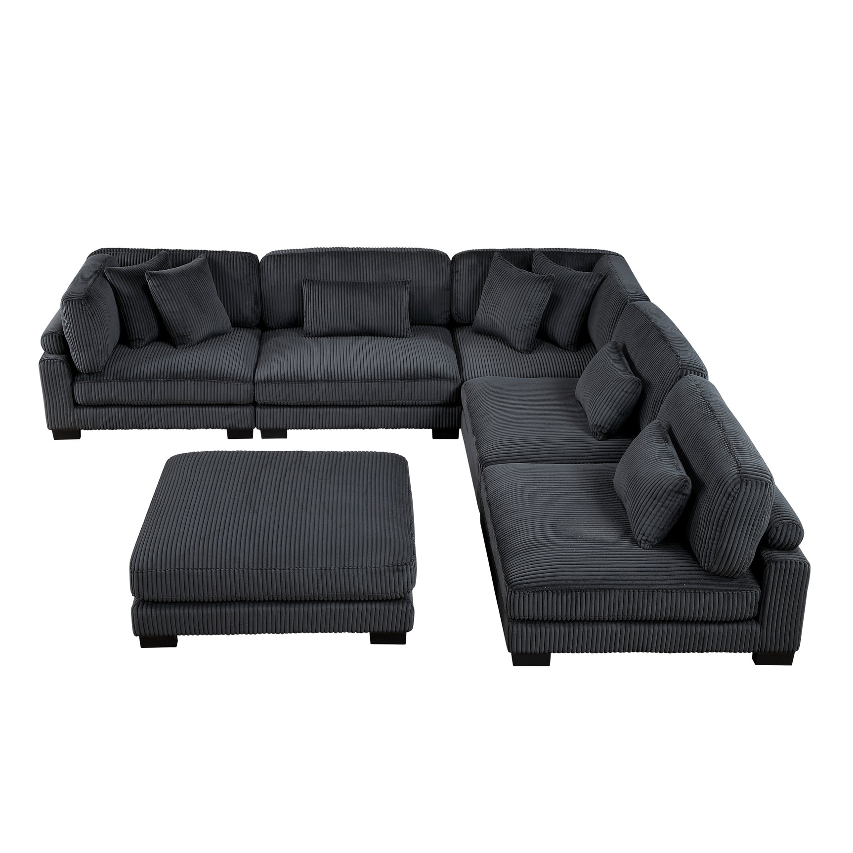 Traverse Black 6-Piece Modular Sectional with Ottoman - Ornate Home
