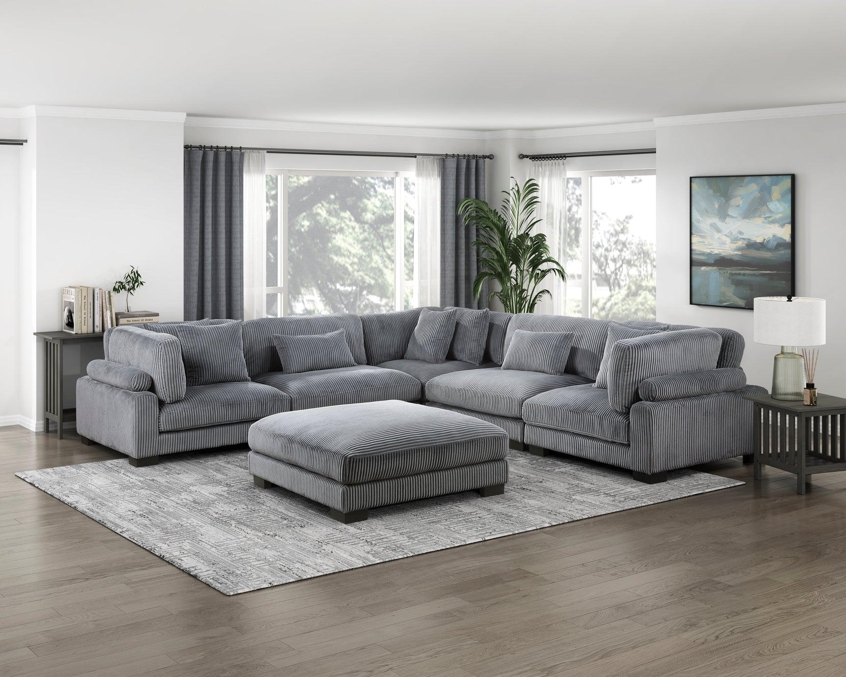 Traverse Gray 6-Piece Modular Sectional w/Ottoman - Ornate Home