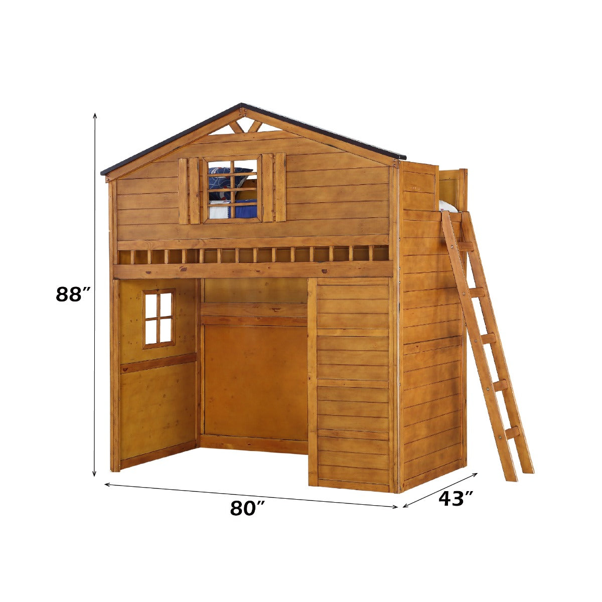 Tree House Rustic Oak Loft Bed (Twin Size) - Ornate Home