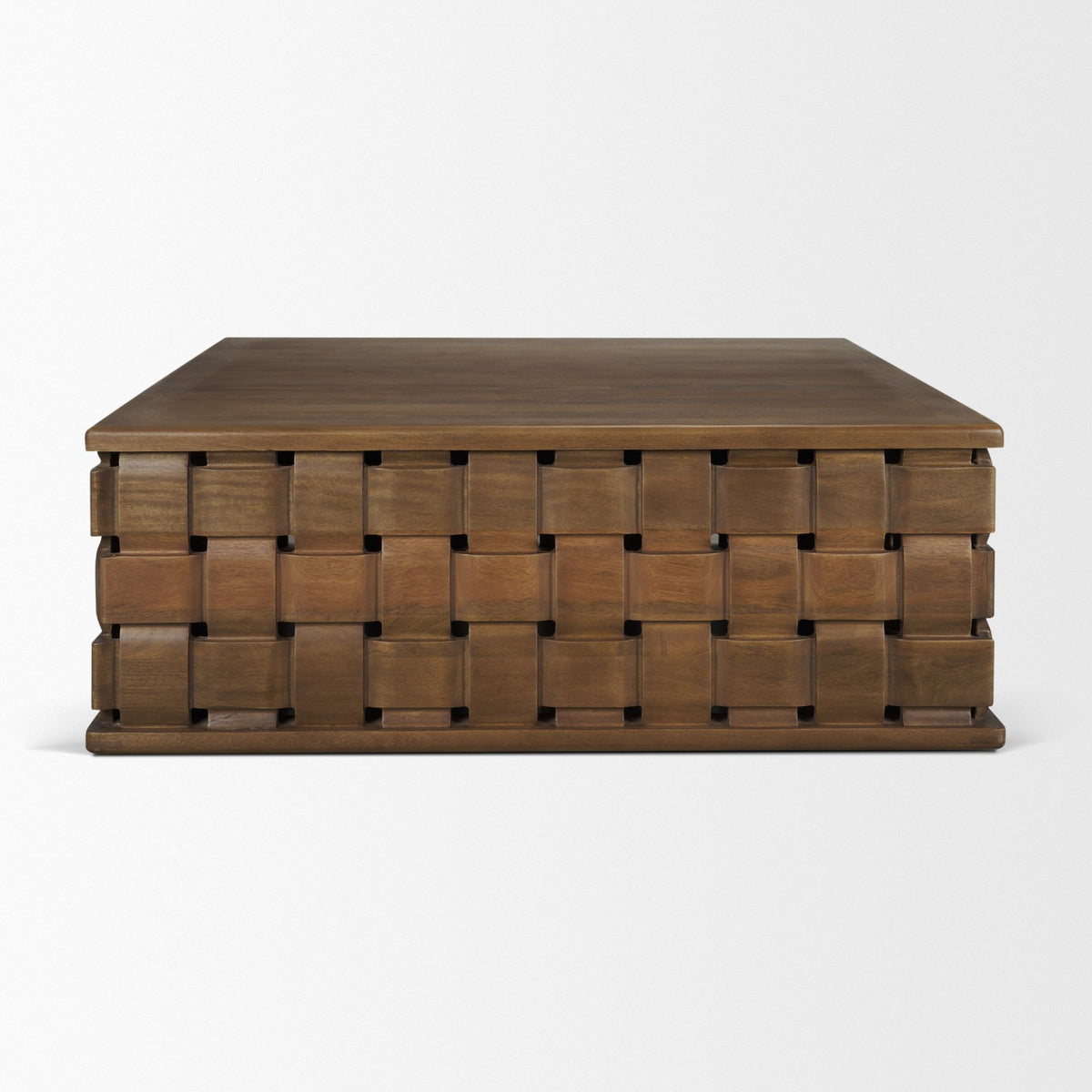 Trellyn Dark Brown 48" Wood with Carved Woven Base Square Coffee Table - Ornate Home