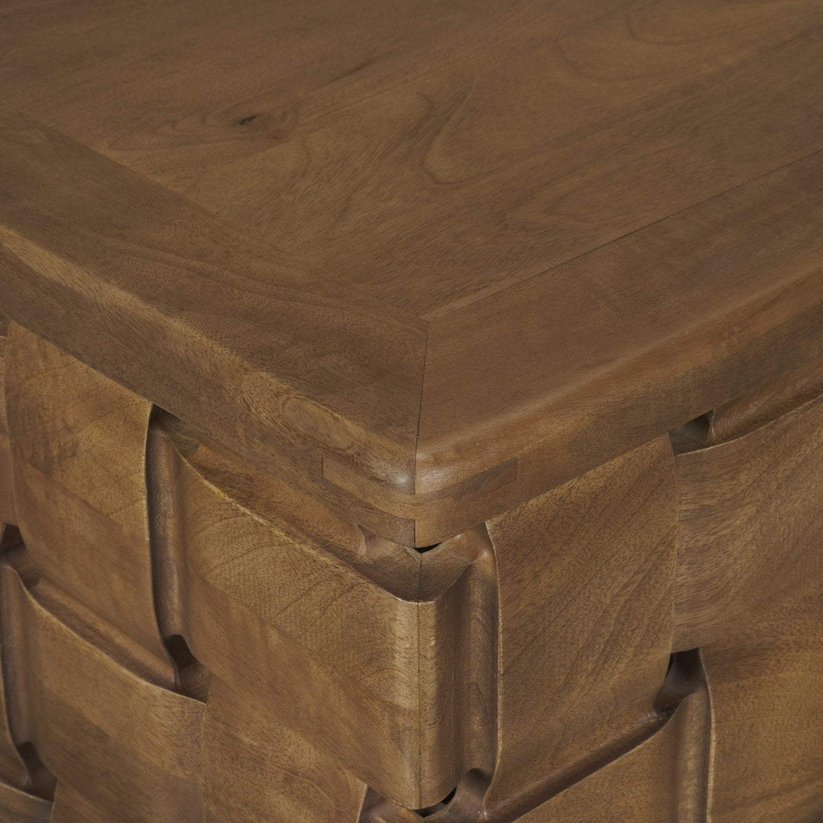 Trellyn Dark Brown 48" Wood with Carved Woven Base Square Coffee Table - Ornate Home