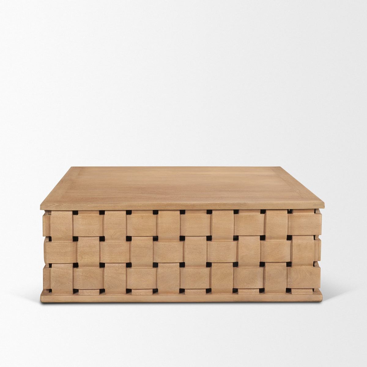 Trellyn Light Brown 48" Wood with Carved Woven Base Square Coffee Table