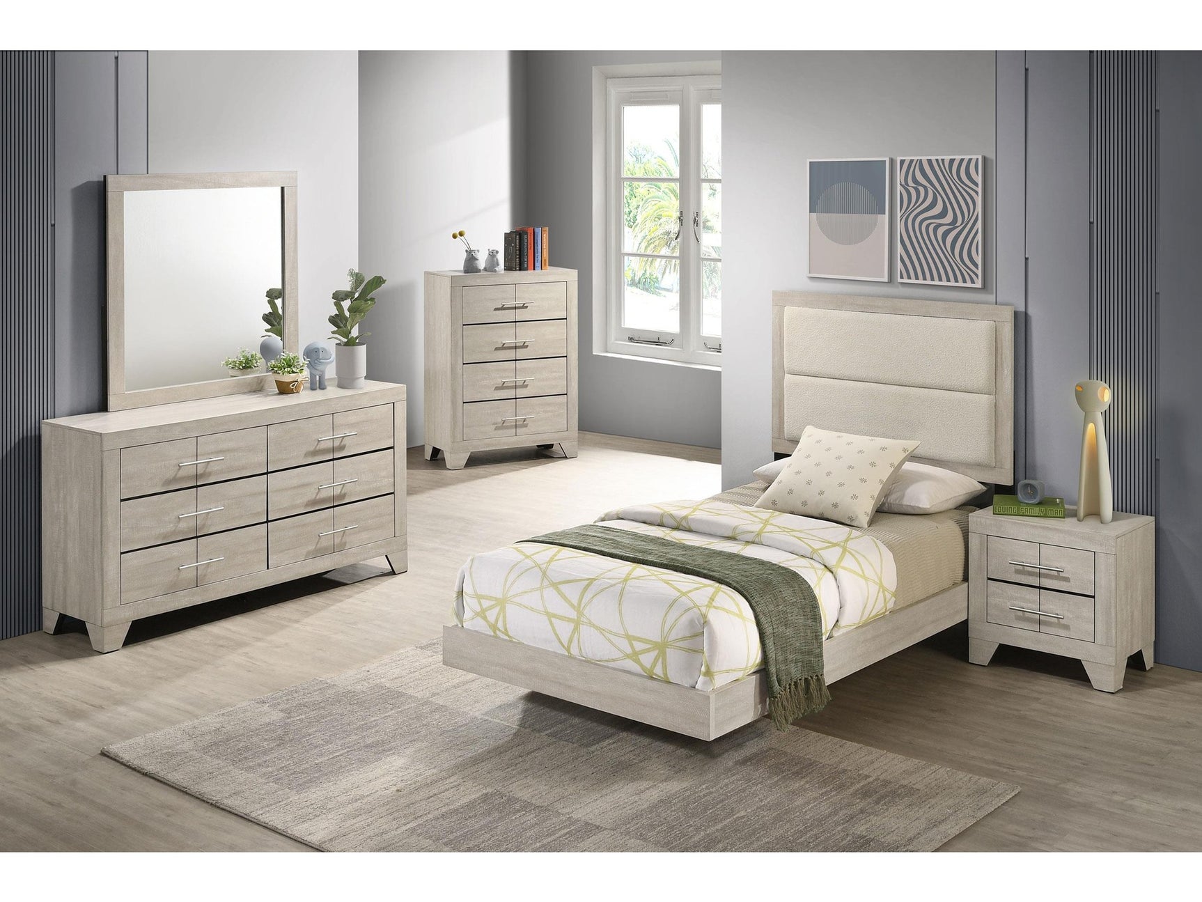Trenton Rustic Cream 5-piece Twin Bedroom Set - Ornate Home