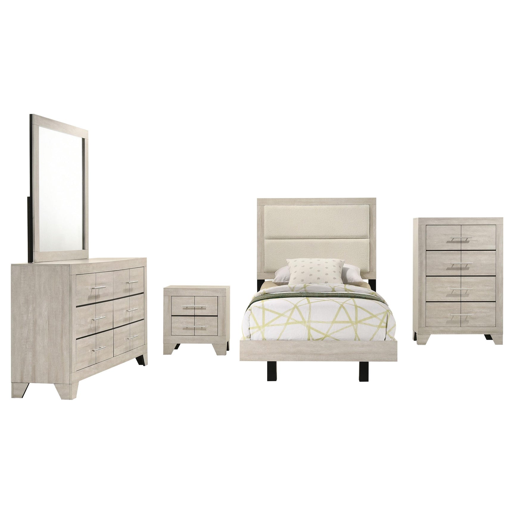 Trenton Rustic Cream 5-piece Twin Bedroom Set - Ornate Home