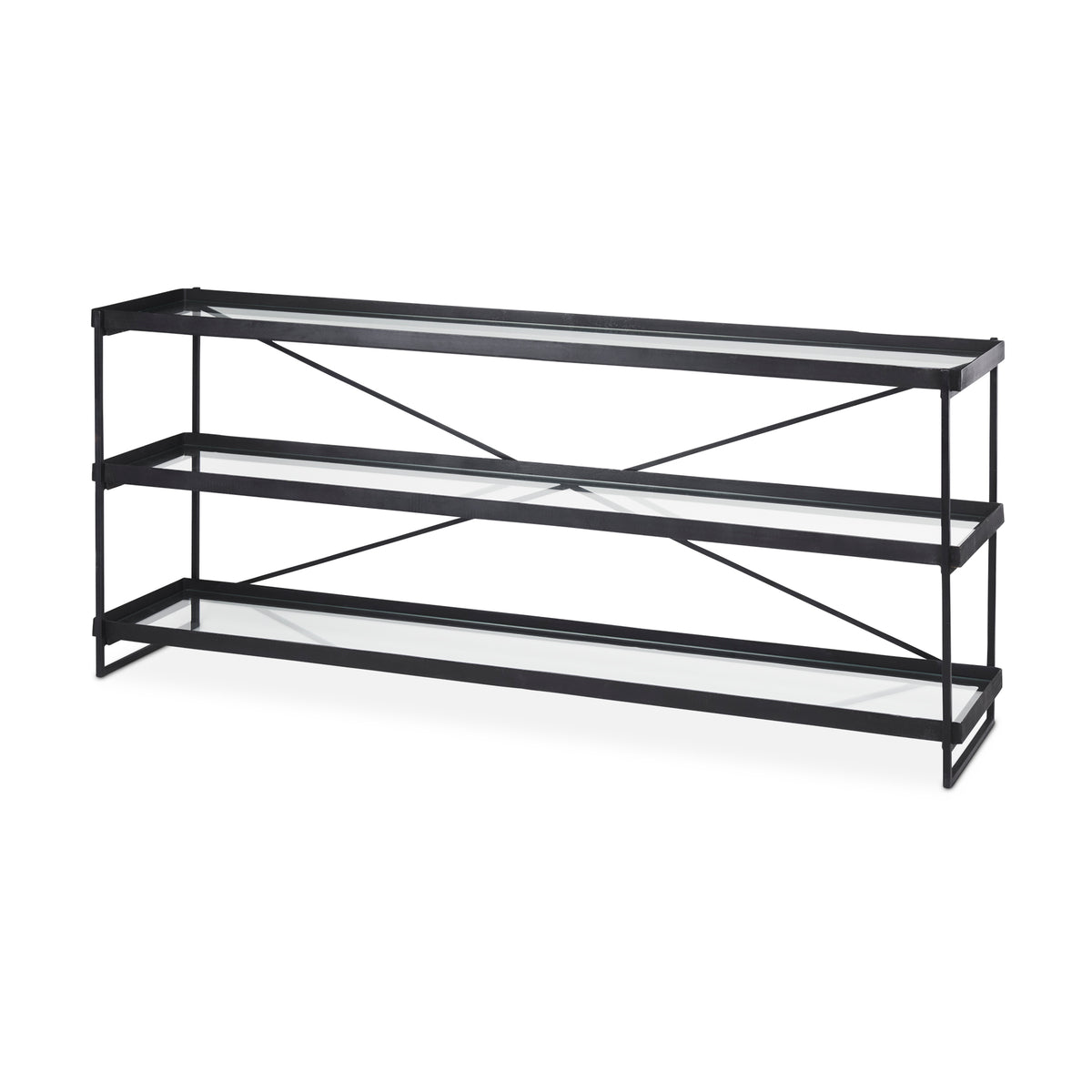 Trey Black Metal with Glass Console Table - Ornate Home